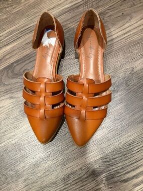 Wander Cognac Strappy Pointed D'Orsay Flats